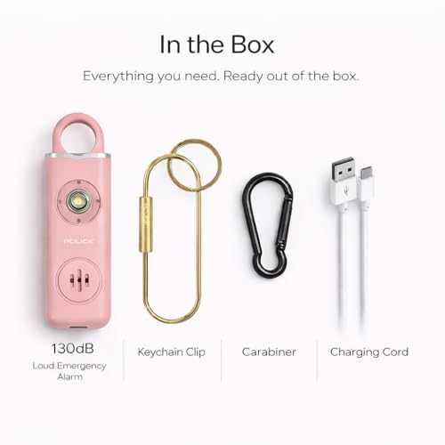 Police Personal Safety Alarm 130dB Rechargeable Emergency Self Defense Keychain with LED Flashlight & SOS for Women, Men, Kids & Seniors, Pink