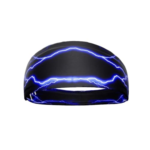 40+ Designs! Unisex Headband/Sweatband. Best for Sports, Fitness, Working Out, Yoga. Tapered Design - color: Blue Lightning