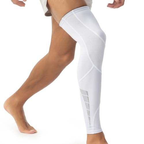 NuCamper Full Leg Compression Sleeve for Men Women 2 Pack Leg Sleeves - color: White, size: Large