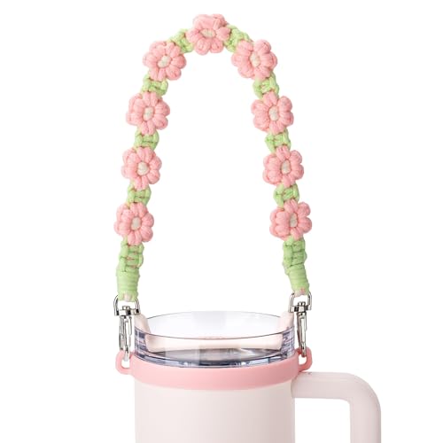 Water Bottle Handle Strap for Stanley Cup, Owala and Most 12-40oz Bottles - color: Daisy Green