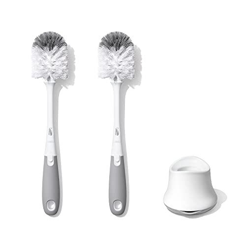 OXO Tot Baby Bottle Brush with Nipple Cleaner and Stand, Gray 2-Pack