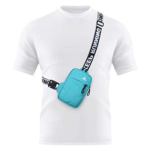 Peicees Mini Crossbody Sling Bag Chest Bag Dual Pocket Water Resistant Fanny Pack Running Phone Holder for Men Women Workout Travel, Lake Blue - color: Lake Blue