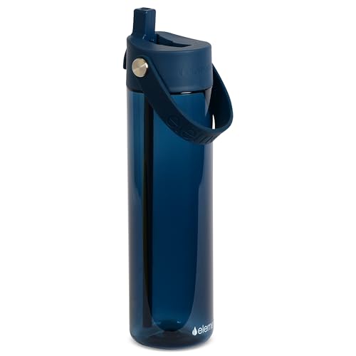 Elemental Splash 26oz Tritan Plastic Reusable Water Bottle w/Straw & Strap - color: Navy Blue, size: 26 Ounces
