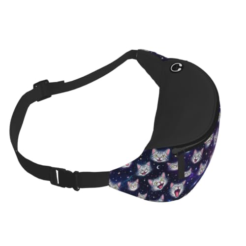 Dujiea Fanny Pack, Silver Tabby Cat Heads Waist Bag With Headphone Hole Belt Bag Adjustable Sling Pocket Fashion Hip Bum Bag For Women Men Kids Outdoors Casual Travelling Hiking Cycling - color: Silver Tabby Cat Heads