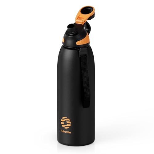 FJbottle 50oz Stainless Steel Insulated Water Bottle No Straw Spout Lid - color: Classic Black, size: 50 Ounces
