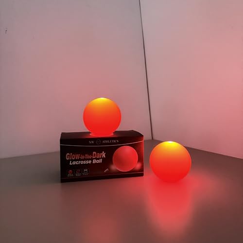 Glow in the Dark Lacrosse Ball | Night Practice & Training Equipment for All Ages | 2 Pack Official Size & Weight | Lacrosse Gift | LED Red