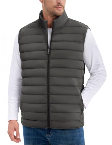 TACVASEN Men's Lightweight Packable Puffer Winter Warm Vests Outerwear - color: Dark Grey, size: Small