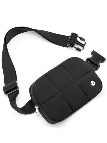 WESTBRONCO Puffer Fanny Packs for Women Quilted Nylon Waterproof Belt Bag with 2 Zipper, Puffy Crossbody Bag with Adjustable Strap, 1L Waist Bag for Travel Daily - color: A-Black-25