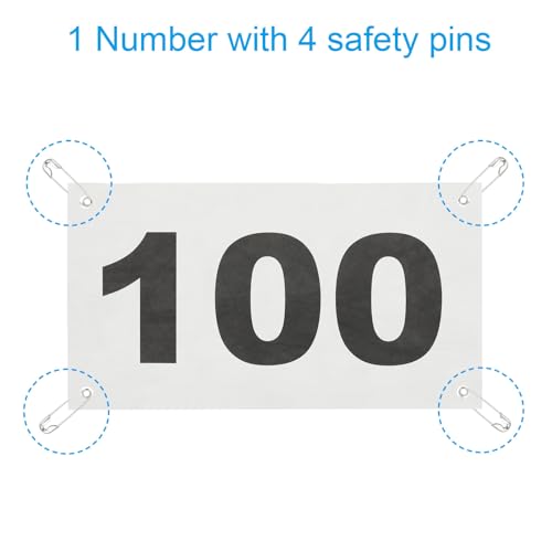 PATIKIL Tearproof Running Bib Numbers, Waterproof Race Competitor Numbers with Safety Pin - size: 7x4 Inch, style: 1-100