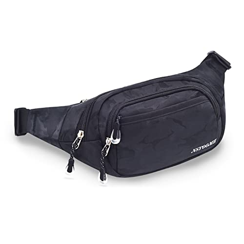 Large Fanny Pack for Men Women NSYOOMH, Crossbody Waist Bag 5-Zipper Pocket - color: Camo Black