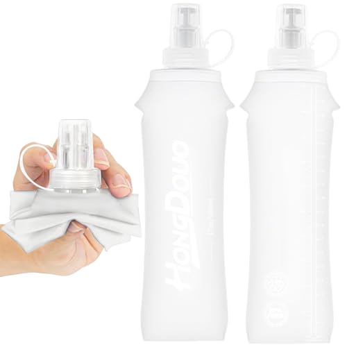 2PCS Running Vest Soft Flask, BPA-Free Soft Flasks 17oz/500ml TPU Collapsible Water Bottle for Hydration Backpack, Folding Running Water Bottles for Marathon Hiking Cycling Climbing - color: White
