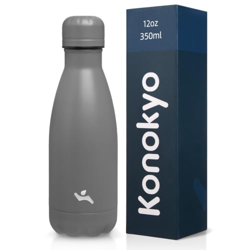 Konokyo 12 oz Insulated Stainless Steel Water Bottle, Gray - color: Gray, size: 12 Ounces