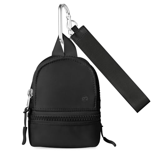 Babysun Mini Backpack Keychain Wristlet Pouch Small Change Coin Purse Cute Zipper Wallet With 3 RFID Card Slots For Women/Men Airpods Cosmetics - color: Black