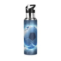 OTVEE Soccer Blue Lightning Water Bottle Sports Water Bottle Insulated Stainless Steel Hot Cold Water Mug with Straw Lid & Handle for Sports Gym 20 oz - color: Soccer Blue Lightning