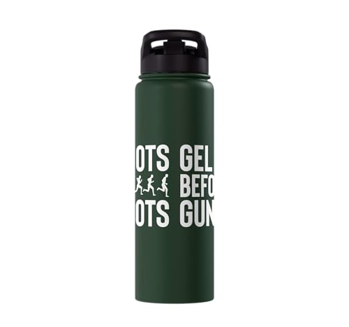 Gel Shots Before Gunshots Half Marathon 13.1 Runner Stainless Steel Insulated Water Bottle - color: Dark Green