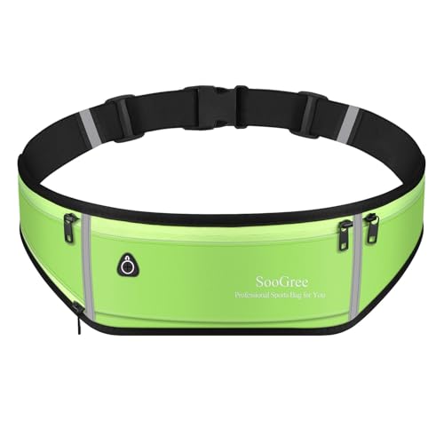SooGree Slim Running Belt Fanny Packs for Women & Men Runners Pouch Waist Pack Phone Holder Large Crossbody Runners Bag Gear Accessories for Running Hiking Traveling Sports Adjustable Strap - color: Green, size: 1189
