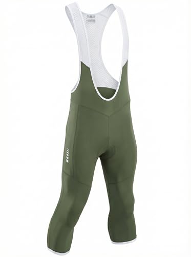 Przewalski Men's Cycling Bib Shorts 3/4 Bike Bib Pants 4D Padded - color: Army Green, size: Medium