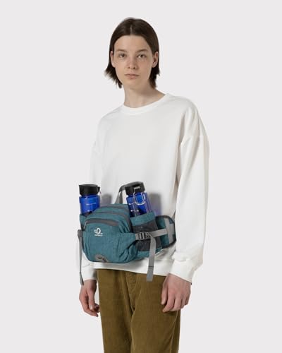 WATERFLY Fanny Pack Waist Bag: Fannie Pack 2 Water Bottle Holders Lumbar Belt Hiking Walking Running Jogging Camping Large Woman Man (Bottle Not Included) - color: Teal Bule