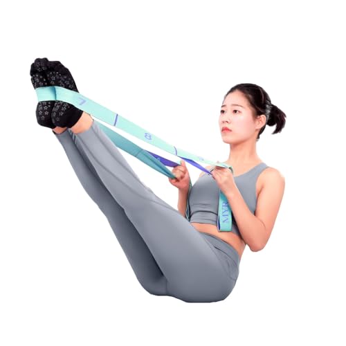 2-Pack 11-Loop Stretch Bands, Adjustable Stretch Strap for Yoga, Pilates, Dance, Ballet, Gymnastics, Flexibility, Leg Stretching, Physical Therapy & Stretching Equipment for Home Workout & Mobility - color: Gray+Blue