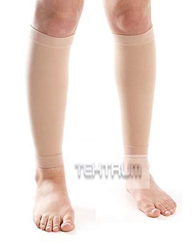 A PAIR OF CALF SHIN GRADUATED COMPRESSION MEDICAL SLEEVE 20-30MMHG FOR MEN AND WOMEN - BEIGE, MEDIUM - color: Beige, size: Medium US/Large EU