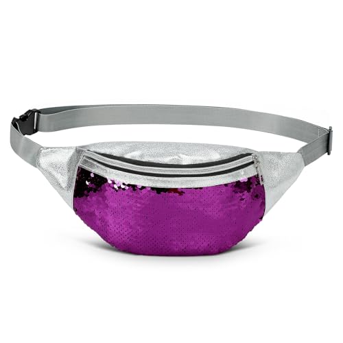 Holographic Sequined Fanny Packs for Women, Waist Belt Bag Fashion, Crossbody Bum Bag for Running, Purple - color: Purple