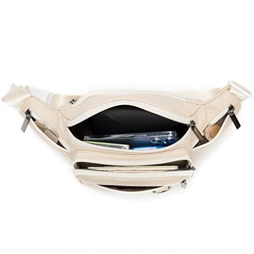 Leather Fanny Pack Waist Bag for Men Women Outdoor Travel Hiking Camping Walking Running Hip Bum Belt Slim Cell Phone Purse Wallet Pouch (#03Beige) - color: #03Beige