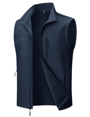 MAGCOMSEN Men's Softshell Golf Vest Outerwear Lightweight Fleece - color: Navy, size: Medium