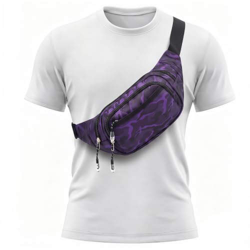 Large Fanny Pack for Women Men NSYOOMH, Crossbody Waist Bag 5-Zipper Pocket - color: Deep Violet