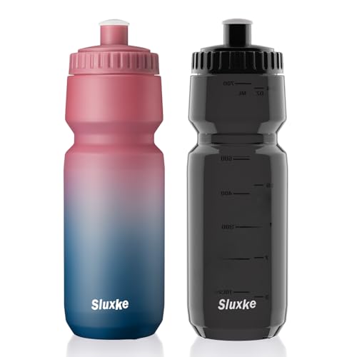 SLUXKE 32oz Bike Water Bottle Squeeze 2Pack, 1000ml Sports Bicycle Water Bottle BPA Free, Lightweight Fits Most Bicycle Bike Cages - color: Red Blue & Black, size: 32 Ounces