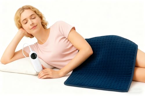 Heating Pads, Electric Heating Pad 40"x20" for Back Neck Shoulder Belly Heating Technology, Ultra-Soft Moist & Dry Therapy Heat Pad with 10 Temperature Settings 3 Timer, Automatic Switch-Off - color: 40"x20" Navy Blue