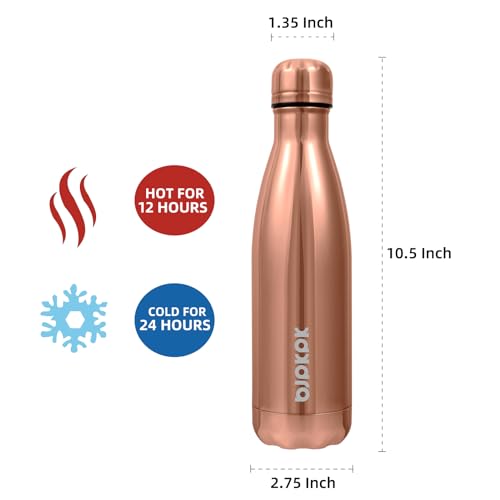BJPKPK 17 oz Insulated Water Bottle, Stainless Steel Flask, Leak Proof - color: Shining Rose Gold, size: 17 Ounces