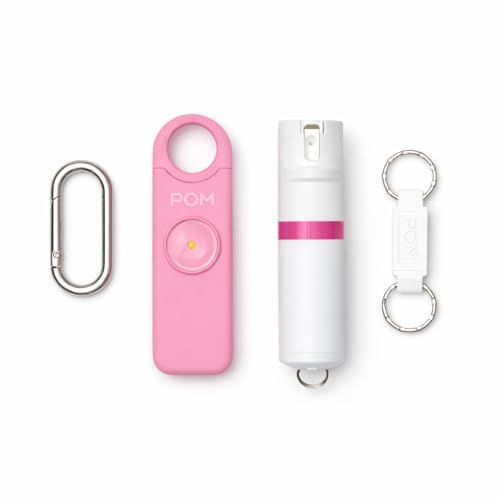 POM Pepper Spray & Personal Alarm Safety Kit – OC Self Defense Keychain Spray & Loud Emergency Alarm for Campus Safety, Women & Students - color: White x Pink, style: Keychain Model