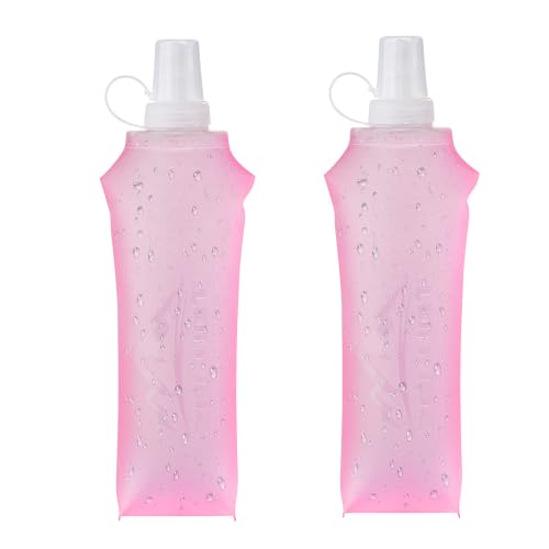 Zelvot Running Vest Collapsible Water Bottle, TPU 500ml Soft Flask (Pink, 500 ml - 2 Pack) - color: Pink, size: 500 ml - 2 Pack