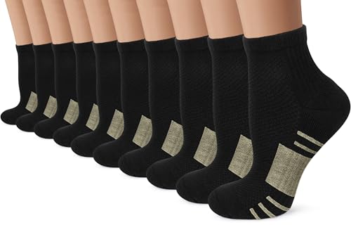 Iseasoo Ankle Compression Socks for Women Men, 5 Pairs Copper Running Socks - color: C01-10 Black, size: Large-X-Large