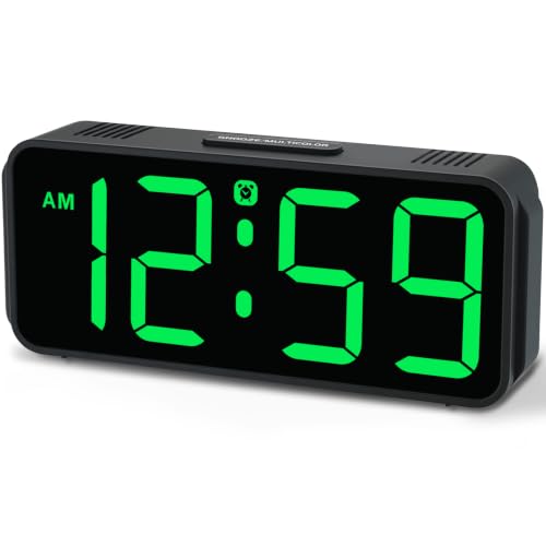 Peakeep Small Digital Alarm Clock for Bedroom, Large Number, Battery Backup - color: Green Digits (Plug-in, Ultra-compact)