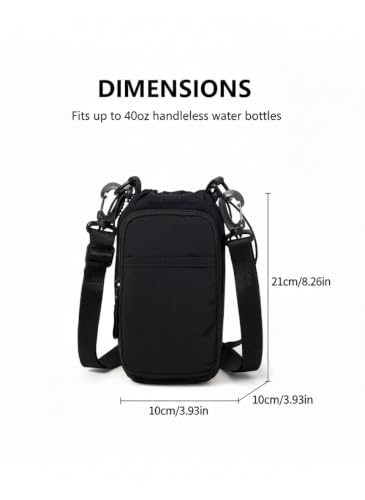 Bokelai Water Bottle Holder Bag with Strap Lightweight Crossbody Carrier Sling Bag for Hiking Camping Travelling Water Bottle Sleeve Gym Accessories - color: Black