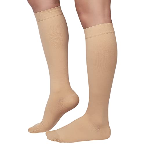 MGANG Knee High Compression Stockings for Men and Women, Closed Toe - color: Knee High Closed Toe Beige, size: Small