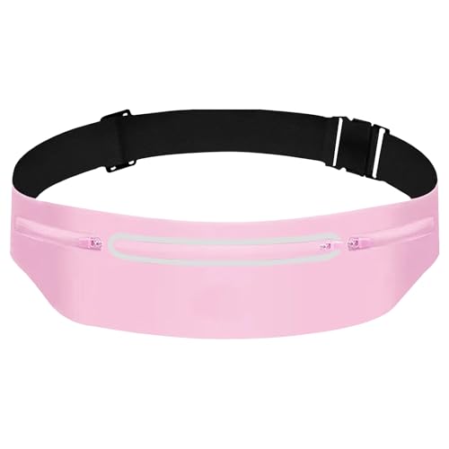 Fanny Packs for Women,Waterproof Fanny Pack for Men,Adjustable Running Belt Waist Pack Slim Expandable Pocket Belt Bag,iPhone Running Holder Cell Phone Elastic Waist Pouch Bag Light Pink - color: 03-Pink with 3 Pockets