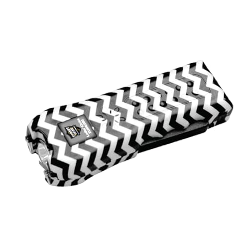 Streetwise Ladies’ Choice Stun Gun for Women - Rechargeable Device with Alarm, LED Flashlight, Safety Disable Pin & Built-in Charger - Personal Safety Tool with Holster & Lanyard - style: Black/White Chevron