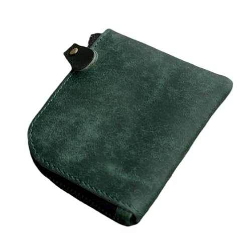JJNUSA Genuine Leather Zipper Coin Purse Wallet With Key Car Smart Holder, Change Purse, Coin Pouch Holder For Men (Green) - color: Green