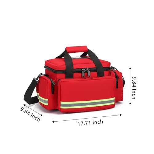 First Aid Bag Empty First Responder Bag,First Aid Kits Storage,Trauma Bag with Detachable Dividers, Medical Bag for Nurses,Ideal for EMT, EMS,Paramedics,Home Health Care(Bag Only) - color: Red