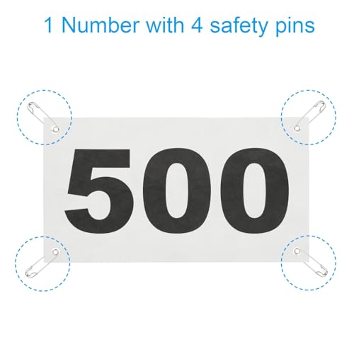 PATIKIL Tearproof Running Bib Numbers, Waterproof Race Competitor Numbers with Safety Pin - size: 7x4 Inch, style: 1-500