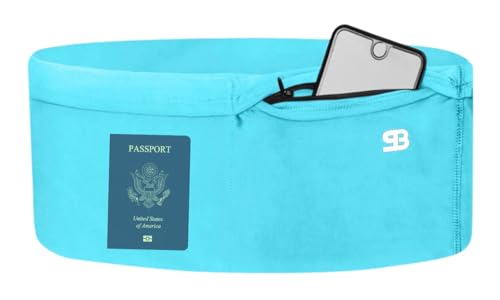 StashBandz Running Belt, Money Belt, 4-Pocket Phone Holder with Zipper - color: Aqua, size: Small