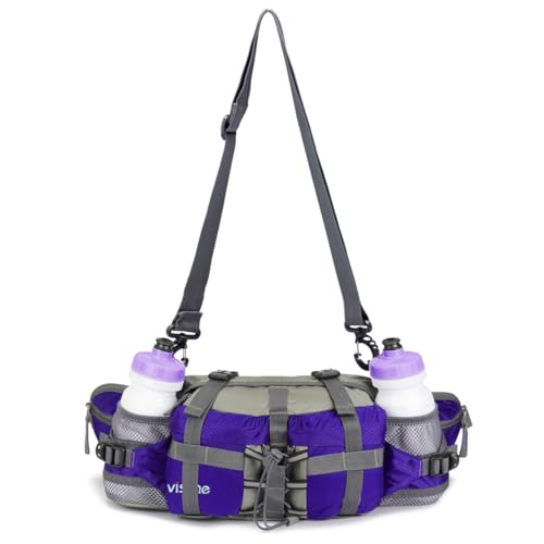 Outdoor Fanny Pack Hiking Fishing Waist bag 2 Water Bottle Holder Lumbar Pack - color: Purple