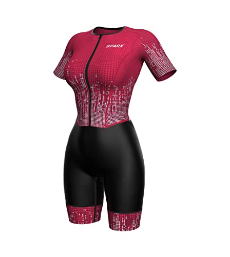 Sparx Aero Triathlon Suit Women Short Sleeve Tri Suit Women Running Swimming Cycling SkinSuit - color: Burgundy, size: Medium