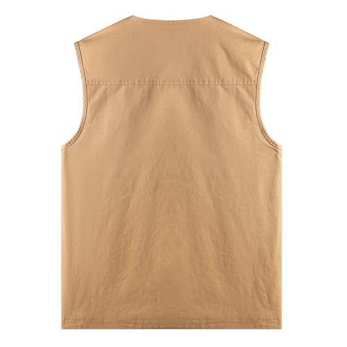 PRIJOUHE Mens Casual Cotton Vest Lightweight Outdoor Fishing Utility Vest - color: 03-khaki, size: Large