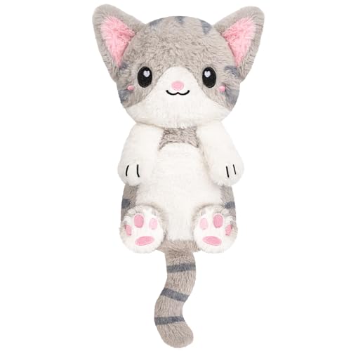 Happy Fuel Grey Cat Microwavable 1.5 lbs Unscented Heating Pad for Women & Kids- Cute Soft Cozy Pillow Plush Heatable Warm Stuffed Animals- Kawaii Hot & Cold Plushie - Gray Cat Gifts for Girls & Women - color: Grey White Cat