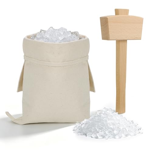 1 Set 16.5×8.7" Enlarged Canvas Lewis Bags with Wood Mallet, Ice Crusher