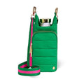 WanderFull Original HydroBag Crossbody Water Bottle Holder with Phone Pocket, Fits Water Bottles up to 32 oz - color: Kelly Green Matte - Striped Strap