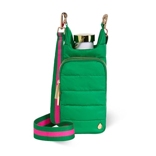WanderFull Original HydroBag Crossbody Water Bottle Holder with Phone Pocket, Fits Water Bottles up to 32 oz - color: Kelly Green Matte - Striped Strap